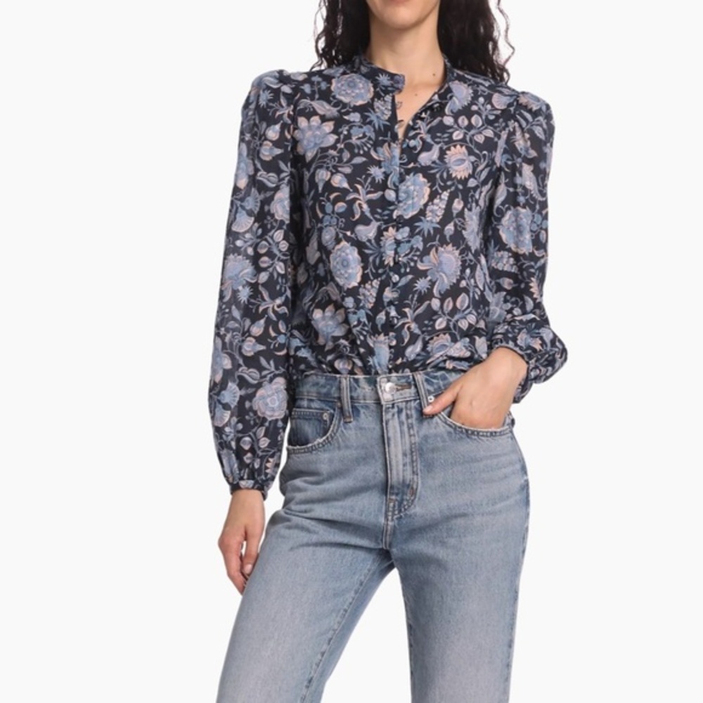 DEREK LAM 10 CROSBY NWT Savannah Floral Puff Sleeve Button Front‎ Blouse Size 2